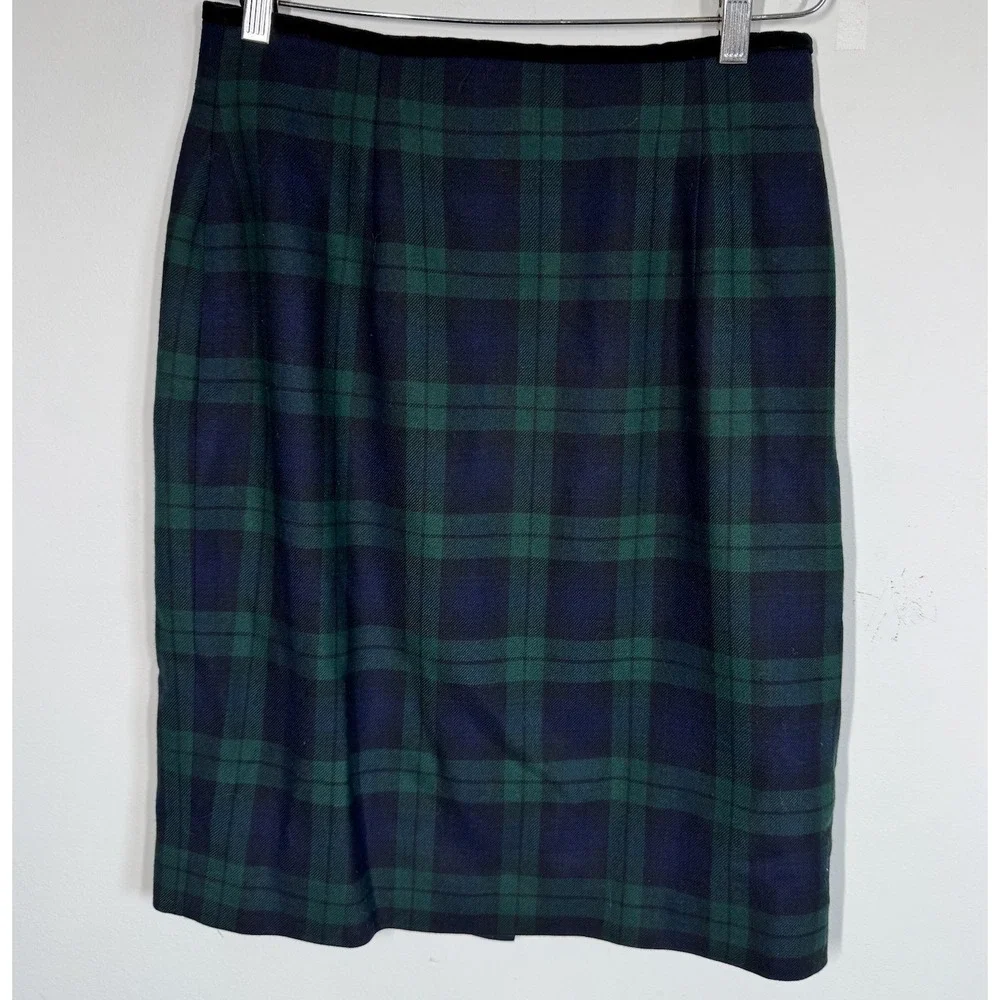 VTG‎ Brooks Brothers Wool Black Watch Plaid Knee Length Pencil Skirt Women's 12